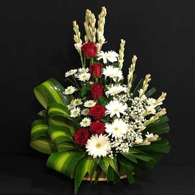 "Flower Arrangement with Roses, Chrysanthemums and Lilies - Click here to View more details about this Product